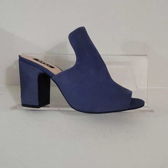 DKNY Womens Hester Fabric Peep Toe Mules, Blue Suede Heels - Picture 1 of 10
